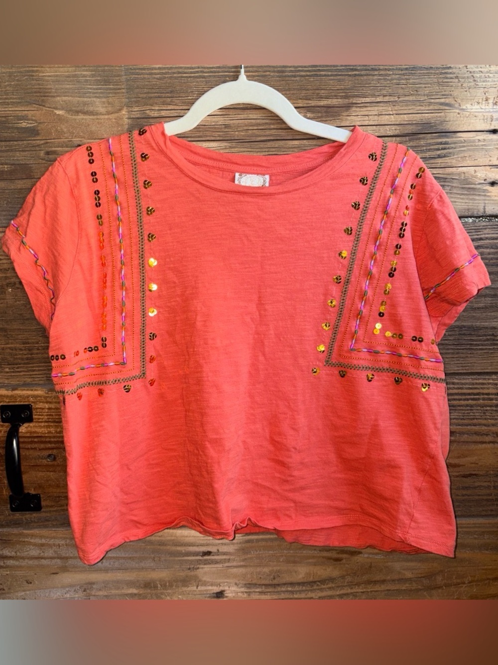 Coral Embellished Short Sleeve Women’s Top